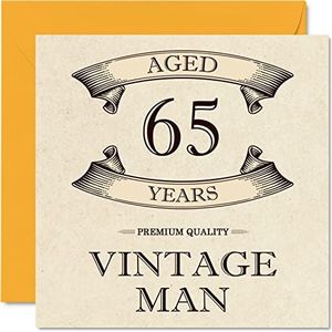 Vintage 65e verjaardagskaarten voor mannen - leeftijd 65 jaar - leuke verjaardagskaart voor opa vader echtgenoot vriend oom broer opa, 145 mm x 145 mm wenskaarten, 65e verjaardagskaart