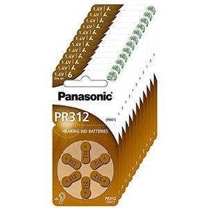 Panasonic PR312 zink-lucht-batterijen voor hoortoestellen, type 312, 1,4V, hoortoestelbatterijen, 10 verpakkingen (60 stuks), bruin