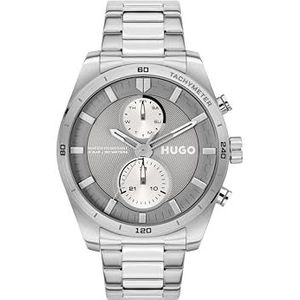 HUGO Analoog multifunctioneel quartz horloge voor mannen #Fast Collection met zilveren roestvrijstalen armband - 1530372, Grijs