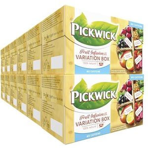 Pickwick Fruit Fusion Variatie met de Smaken Zwarte Bes & Kers - Framboos Aardbei - Mango Sinaasappel en Ananas Citroenschilletjes (240 Theezakjes - 100% Natuurlijk) - Cafeïnevrij - 12 x 20 Zakjes
