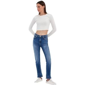 LTB Jeans Dames Nena B - Rechte pasvorm met hoge taille en ritssluiting in blauw van katoenmix - Maat W33L32, Salena Wash 55189, 33W x 32L