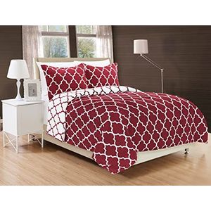 Elegant Comfort Ademend en superzacht All Season omkeerbare Diamond Box Gewatteerde Dekbedset, katoen, Quatrefoil bordeaux/wit, Full/Queen