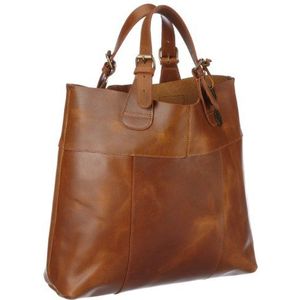 PIECES Dames NAYSA Leather Slouchy Bag Shopper, 36x38x13 cm, Bruin (Cognac)
