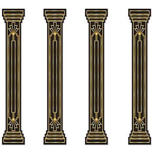 Beistle 4 Stuk Roaring 20's Column Pull Down Uitsparingen 1920 Thema Awards Nachtfeest Decoraties, 6', Zwart/Goud