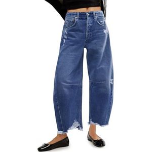 Cicy Bell Baggy jeans met wijde pijpen voor dames, vat, hoefijzer, vriend, bijgesneden denim broek met ruwe zoom, Blauw, 12
