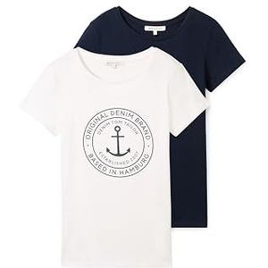 Tom Tailor Denim - T-shirt - Sky captain blue - Duo-pack met logo-print