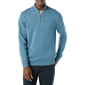 Amazon Essentials Heren 100% Katoen Quarter-Zip Trui, Blauw, Small