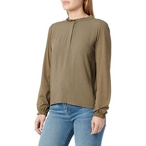 TOM TAILOR Dames Shirt met lange mouwen met ruches 1034202, 18123 - Tarmac Khaki, L