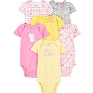 Simple Joys by Carter's baby-meisjes 6-pack rompertje met korte mouwen, Roze/Geel, Preemie