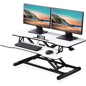 FITUEYES Sta-Bureau In Hoogte Verstelbare Bureau Omzetter Met Toetsenbordlade L91 x W40 x H (11-50,4) cm Geschikt Voor PC Laptop Computerscherm, wit