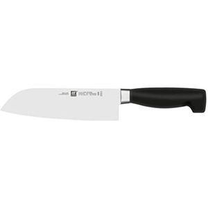 ZWILLING Santoku mes met vier sterren, lemmetlengte 18 cm, roestvrij speciaal staal, ergonomische kunststof handgreep, zwart [Made in Germany]