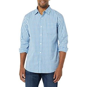 Amazon Essentials Heren Slim-Fit Stretch Poplin Shirt met lange mouwen, Lichtblauw Wit Gingham, XX-Large