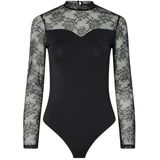 PIECES Pcmilly Ls Lace Bodystocking Noos, zwart, M