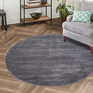 carpet city Laagpolig tapijt voor woonkamer, grijs, antraciet, 160 cm rond, kapper met 3D-effect, cirkelvormig patroon voor slaapkamer, hal, eetkamer