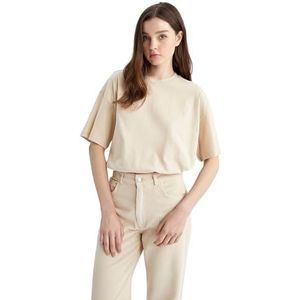 DeFacto Dames oversized crop tops - klassiek basic shirt voor dames - comfortabel oversized shirt voor vrouwen LT.BEIGE XL, Lt.beige, XL