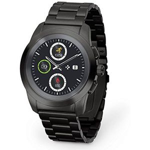 MyKronoz ZeTime Elite hybride smartwatch 44 mm met mechanische wijzers via een rond kleurentouchscreen – regular mat zwart / metalen link