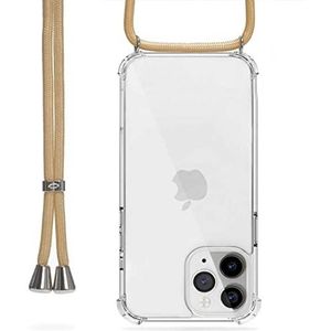 Trop Saint® Beschermhoesje met koord voor iPhone 13 Pro Max van siliconen, transparant, crossbody beschermhoes voor halsketting met schouderriem - beige