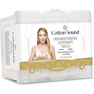 COTTON SOUND Gouden staafjes van biologisch afbreekbaar papier, 1 verpakking x 300 stuks, ideaal voor de gevoelige huid, gemaakt in Italië
