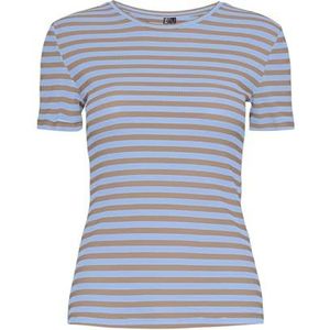 PIECES Pcruka Ss Top Noos T-shirt voor dames, Hydrangea/Stripes: zilver mink, S