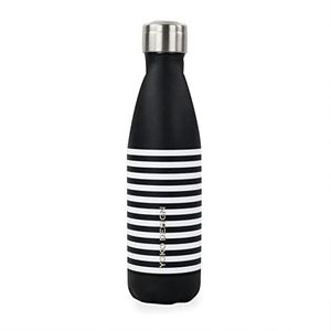 Yoko Design 1694 geïsoleerde fles 500 ml Paris Motif roestvrij staal, zwart en wit strepen, 25,5 cm