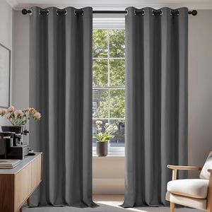 Deconovo Warmte-isolerende verduisteringsgordijnen, gordijnen voor woonkamer en slaapkamer, modern design met oogjes, 140 x 245 cm (breedte x hoogte), lichtgrijs, 2 stuks