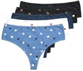 Ulla Popken - Lot de 5 Strings - Millefleur - Grote Maat - Blauw Marine Licht