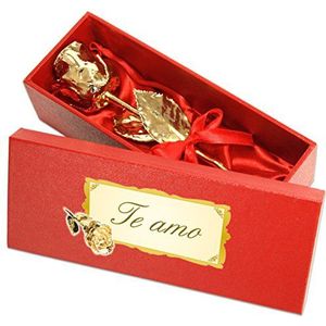 Echte gouden roos met toewijzing: Te amo, bekleed met 999 goud, circa 28 cm, met geschenkdoos en certificaat van echtheid