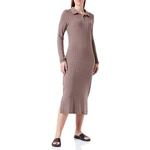 PIECES Vrouwelijke midi-jurk met lange mouwen polo, Chicory Coffee, XL