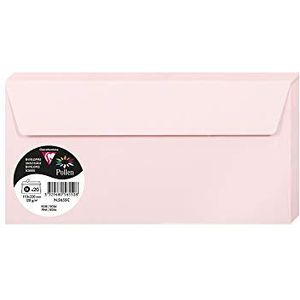 Clairefontaine 5655C – pakket met 20 zelfklevende enveloppen, formaat DL 11 x 22 cm, 120 g/m², kleur: roze, voor uitnodigingen en evenementen, serie Pollen, premium papier, glad