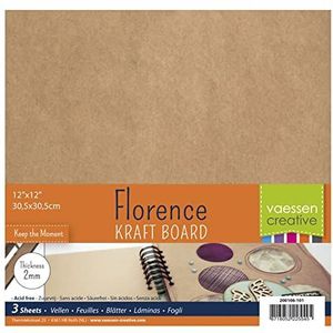 Vaessen Creative Kraftboard dik knutselkarton, 2 mm dik, 3 vellen chipboard, vierkant, boekbinderkarton, grijs karton voor scrapbooking, zelfgemaakte boeken en fotoalbums 200106-101, lichtbruin