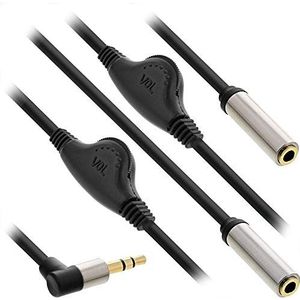InLine® Slim Audio kabel jack 3,5 mm stekker gehoekt / 2x bus