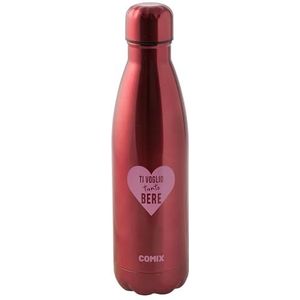 COMIX - Drinkfles met luchtdichte schroefsluiting, dubbelwandig met vacuüm-isolatie, van voedselveilig 304 roestvrij staal, BPA-vrij, verkrijgbaar in geschenkdoos, inhoud 500 ml, rood