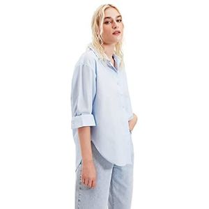 TRENDYOL Dames verliezen paspoorthemd shirt, blauw, 42