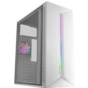 MARS GAMING MC-BLAZE, ATX Gaming Behuizing, 1x 80mm FRGB Achterventilator, RGB LED Strip aan de Voorkant met Meerdere Effecten, Volledig Zijvenster, Mid-Tower PC met Grote Interne Capaciteit, Wit