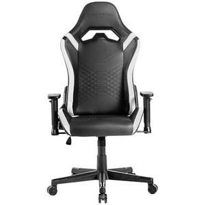 Mars Gaming MGC-PRO, Professionele Gaming Stoel, Ademende PU Leder Finish, 2D Armleuningen en 135° Reclining Rugleuning, Soft-Touch Lenden- en Cervicale Kussens, XL Wielen en Klasse 4 Gasveer, Wit