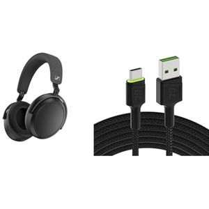 Sennheiser 509266 MOMENTUM 4 draadloze hoofdtelefoon - Bluetooth headset voor kristalheldere gesprekken - zwart & GC Ray LED | 1,2m USB C Kabel Type C Nylon Cable Snellaadkabel