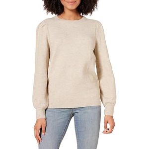 Amazon Essentials Women's Zacht aanvoelende trui met ronde hals en plooien op de schouders, Beige, L