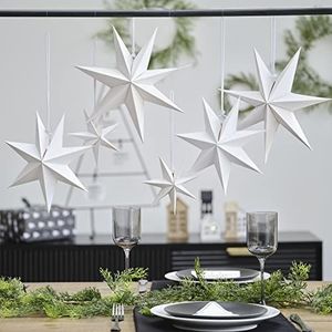 Ginger Ray BWC-110 White Paper 3D Stars voor kerstversiering Pack van 6