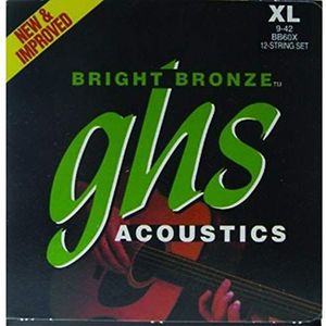 GHS™ Strings ""Bright BRONZE™ BB60X 12-STRING ACOUSTIC GUITAR"" snaren voor 12-snarige akoestische gitaar - 80/20 brons - Extra licht: 009-042