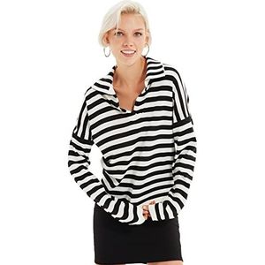 Trendyol Dames Ecru Polo Lapel Gestreept Knitwear Sweater, S
