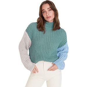 Trendyol Coltrui voor dames, Colorblock Regular Sweater voor dames, Mint, S, Munt, S