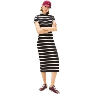 Tommy Hilfiger Dames Slim 5X2 Rib Mock-NK SS DRS WW0WW47860 Bodycon Jurk, Zwart (Zwart/Calico STP), XL, Zwart (Zwart/Calico Stp), XL