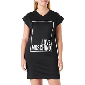 Love Moschino Dames Comfort Fit V-hals Korte Mouwen Jurk, Zwart, 38, zwart, 38