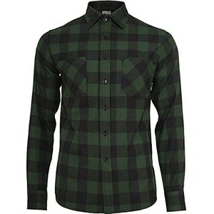 URBAN CLASSICS Heren flanellen overhemd met lange mouwen casual lang overhemd met knopen voor heren, normale pasvorm, flanel katoen, verkrijgbaar in verschillende kleuren, maten: XS - 5XL, zwart/bos,