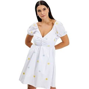 TRENDYOL Witte geborduurde volumineuze jurk voor dames, casual jurk, wit, 34