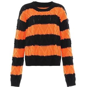myMo Dames gebreide trui zwart oranje XL/XXL, zwart, oranje, XL