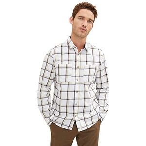 TOM TAILOR Uomini Flanellen overhemd met ruitpatroon en borstzak 1033725, 30780 - Off White Multicolor Check, XL