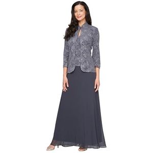 Alex Evenings Women's Long Dress with Mandarin Neckline Jacket (Regular Petite Plus), Smoke, 8P