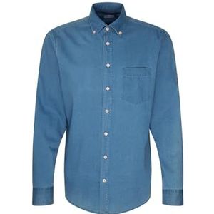 Seidensticker Casual overhemd voor heren, regular fit, gemakkelijk te strijken, button-down-kraag, lange mouwen, 100% katoen, blauw, 43