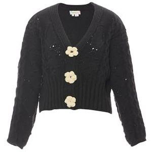 Ebeeza Dames gehaakte button-down pullover zwart XS/S, zwart, XS